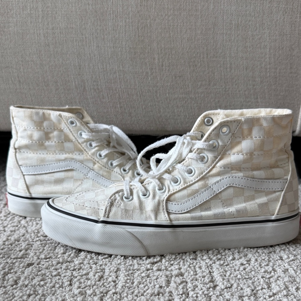 Vans Cream and White Checkered High-Tops
